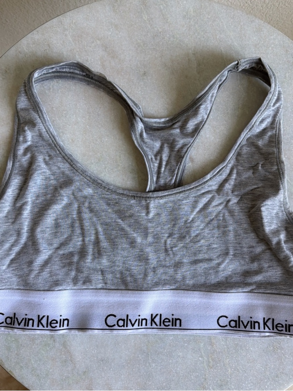 Calvin Klein Gray Racerback Bralette with White Logo Band